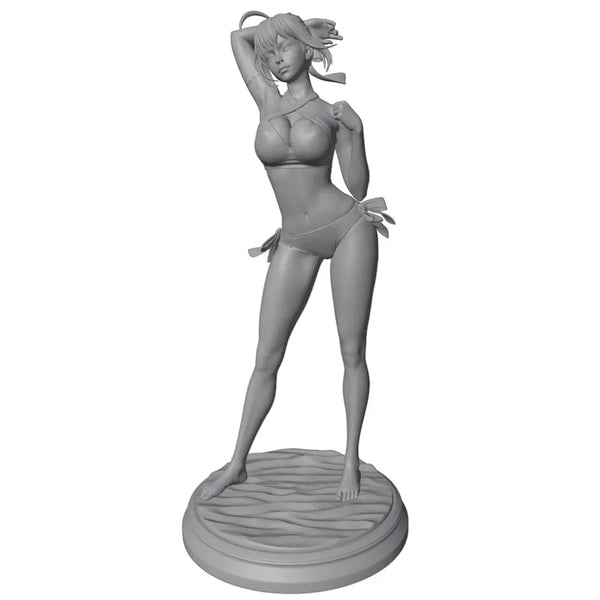 1/24 Blonde Pin-up in Blue Bikini Hand on Hip, Resin Model Figure Kit, Unassembled and Unpainted