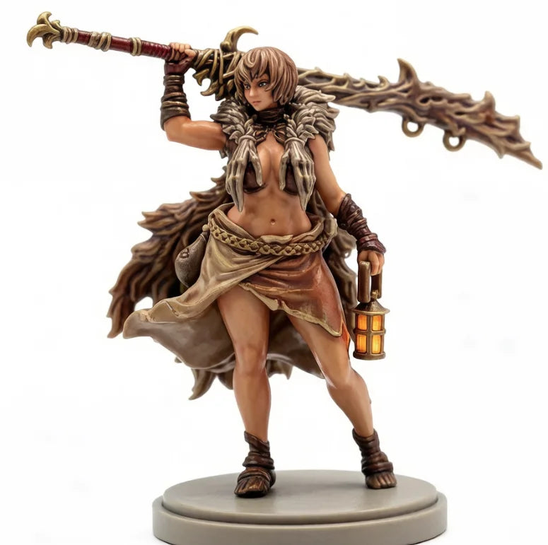 38mm Elf Warrior with Feathered Armor and Ornate Axe, Resin Model Figure Kit, Fantasy Theme, Unassembled and Unpainted