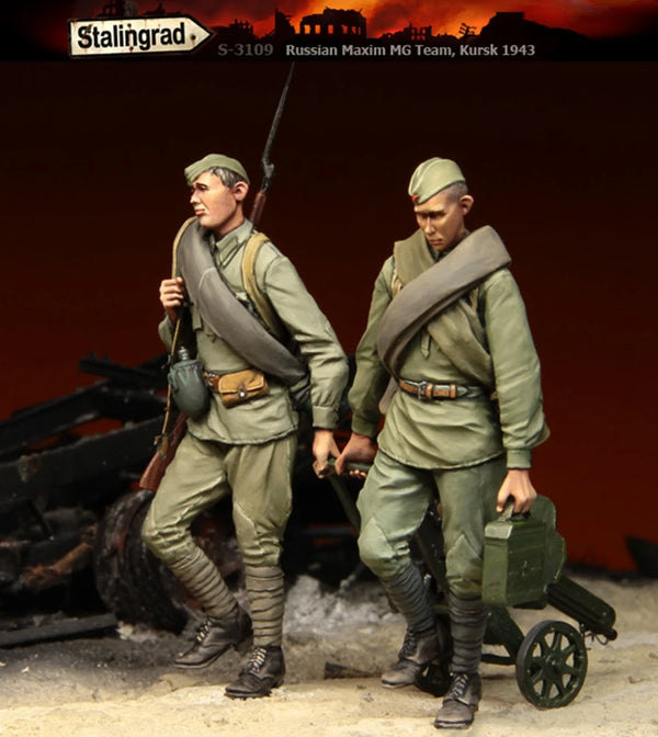 1/35 WWII Soviet Maxim Gun Gunner and Loader, 2 Figures, Resin Model Figure Kit, Unassembled and Unpainted