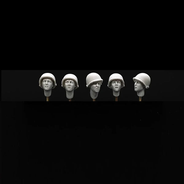 1/35 WWII US M1 Helmet Heads, 5 Figures, Resin Model Figure Kit, Unassembled and Unpainted