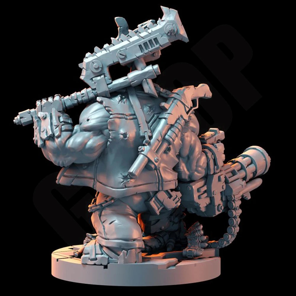 1/35 Armored Orc Heavy Gunner with Ammunition Belts, Resin Model Figure Kit, Fantasy Theme, Unassembled and Unpainted