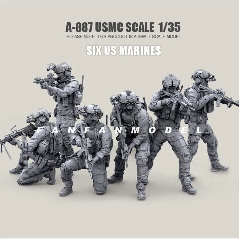 1/35 Modern USMC Combat Squad Tactical Assault, 6 Figures, Resin Model Figure Kit, Unassembled and Unpainted