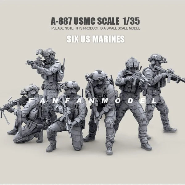 1/35 Modern USMC Combat Squad Tactical Assault, 6 Figures, Resin Model Figure Kit, Unassembled and Unpainted