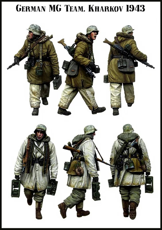 1/35 WWII German MG Team Eastern Front, 6 Figures, Resin Model Figure Kit, Unassembled and Unpainted