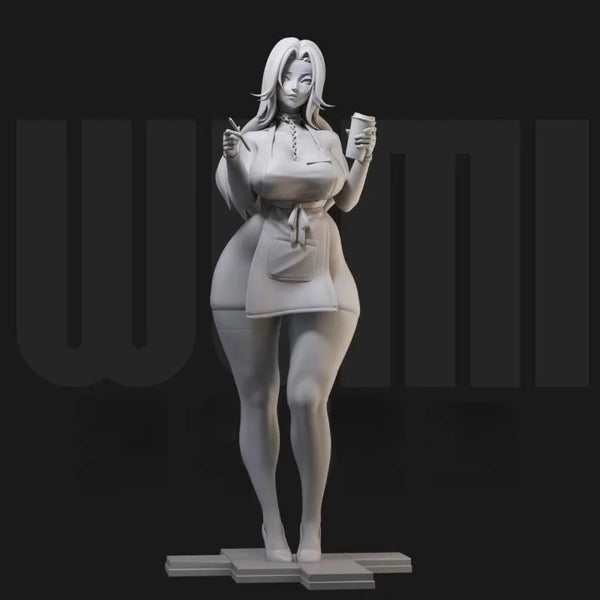 1/24 Cute Cartoon Waitress, Resin Model Figure Kit, Anime Theme, Unassembled and Unpainted