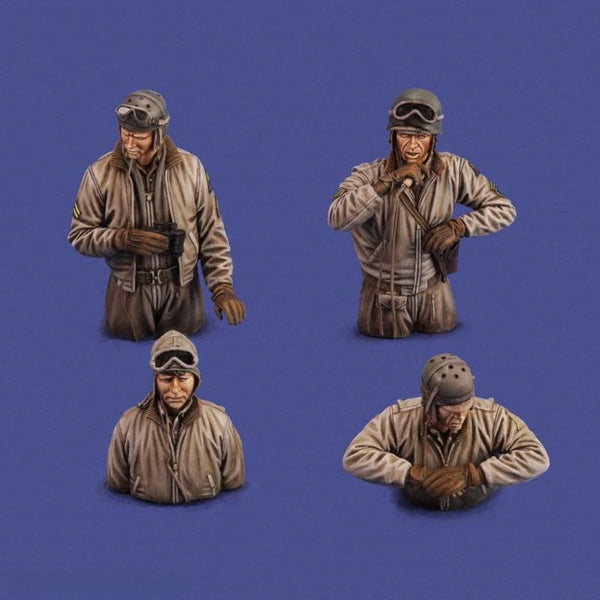 1/35 WWII American Tank Crew, 4 Figures, Resin Model Bust Kit, Unassembled and Unpainted