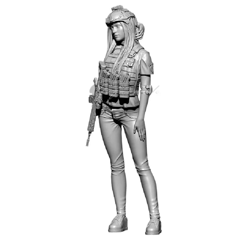 75mm Modern Female Operator in Segmented Body Armor, Resin Model Figure Kit, Unassembled and Unpainted