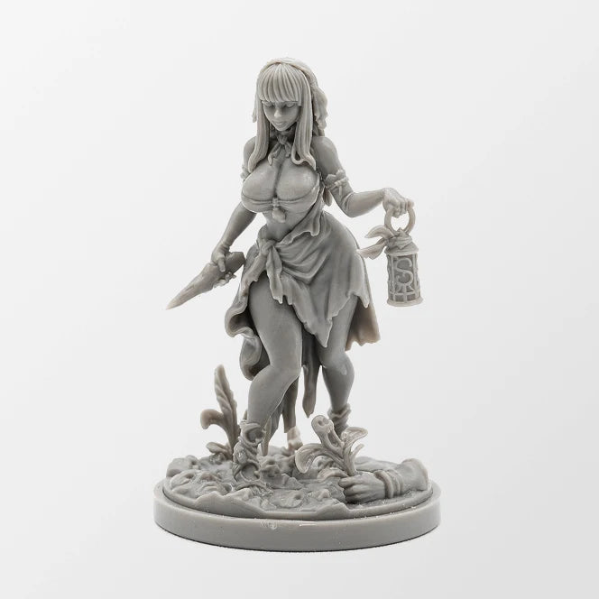 38mm Female Adventurer with Dagger and Lantern, Resin Model Figure Kit, Fantasy Theme, Unassembled and Unpainted