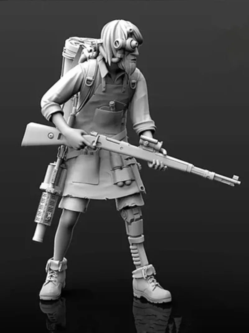 1/35 Post-Apocalyptic Female Soldier, Resin Model Figure Kit, Sci-Fi Theme, Unassembled and Unpainted