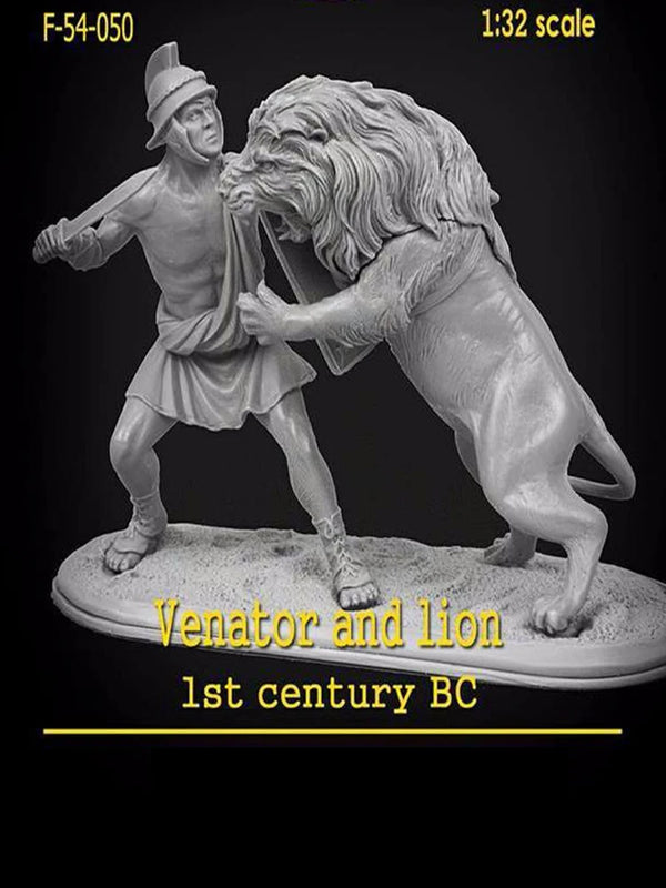 54mm Ancient Roman Venator with Lion, 2 Figures, Resin Model Figure Kit, Unassembled and Unpainted