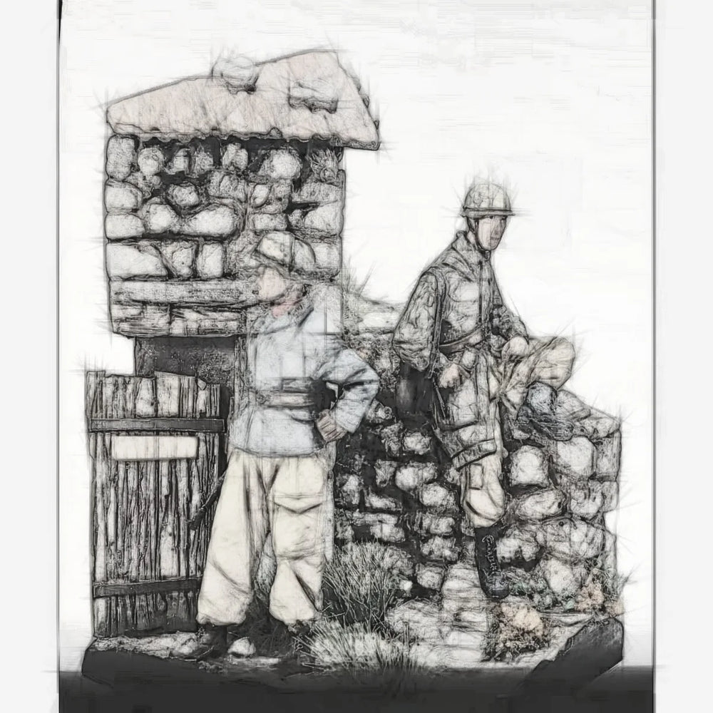 1/35 WWII Soldier & Bunker, Resin Model Diorama Kit, Unassembled and Unpainted