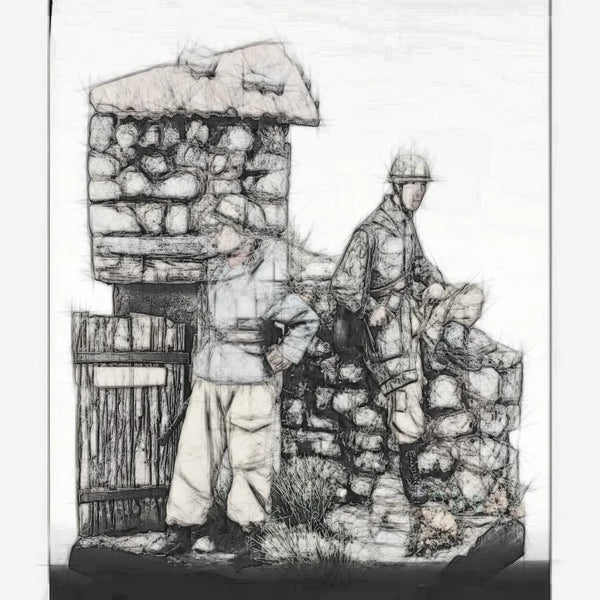 1/35 WWII Soldier & Bunker, Resin Model Diorama Kit, Unassembled and Unpainted