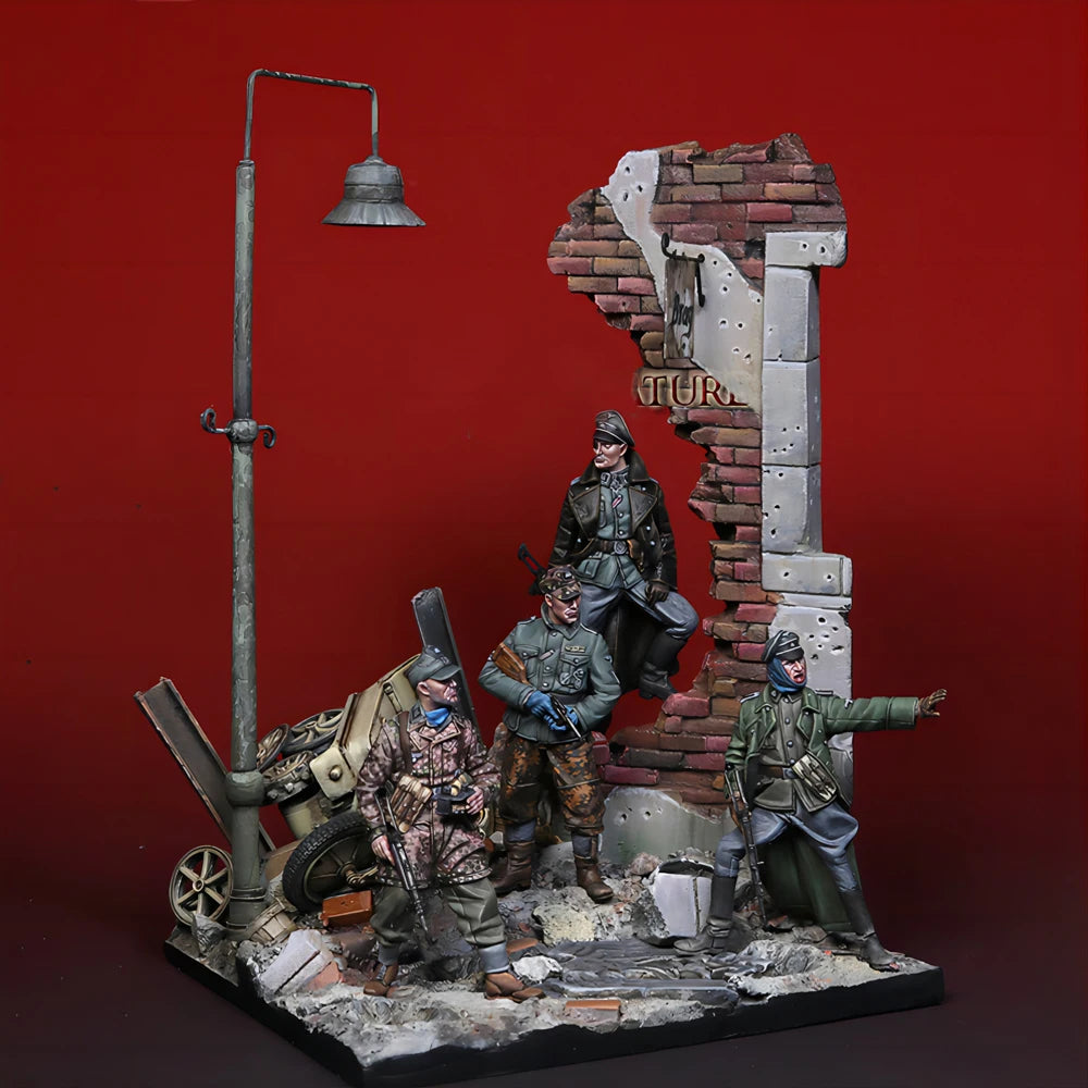 1/35 WWII Urban Bunker Soldiers, 4 Figures, Resin Model Diorama Kit, Unassembled and Unpainted