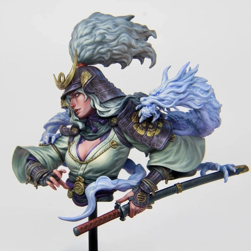 Medieval Female Warrior with Dragon, Resin Model Bust Kit, Unassembled and Unpainted