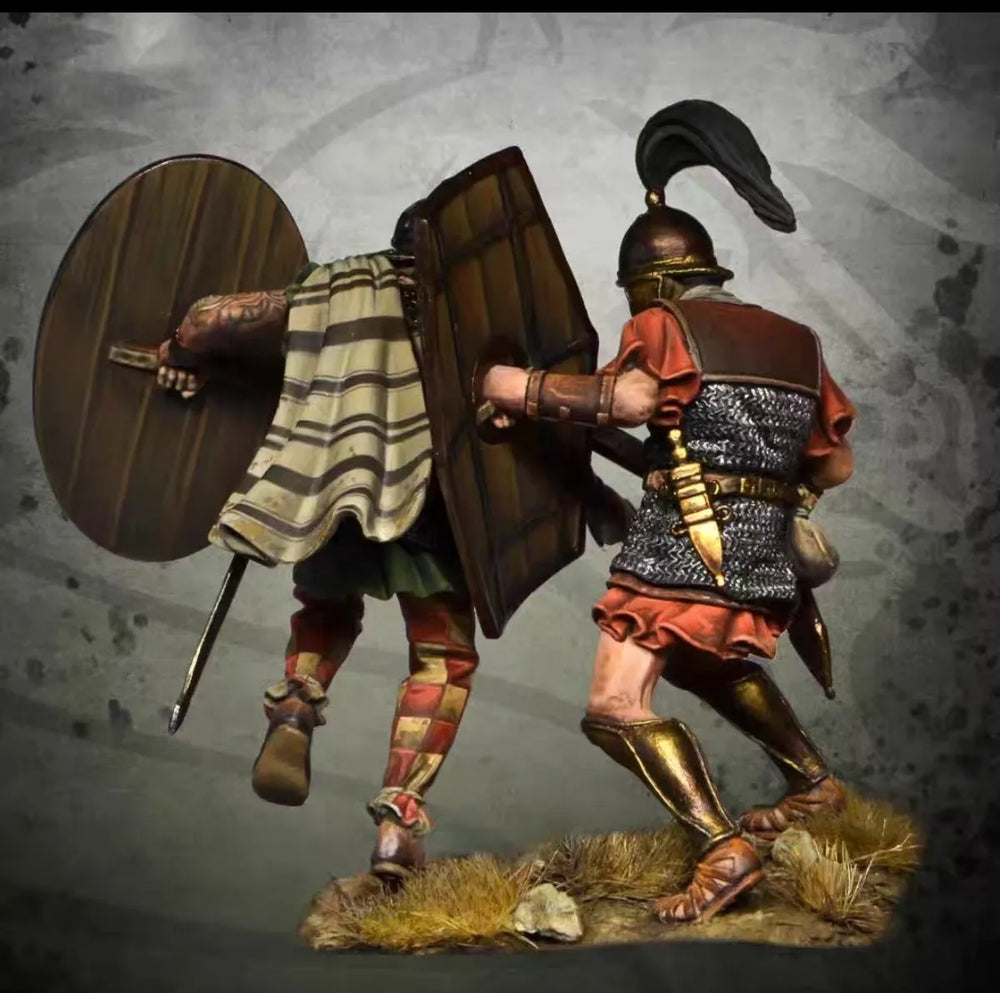 54mm Ancient Roman Infantry with Large Round Shields, Resin Model Figure Kit, Unassembled and Unpainted