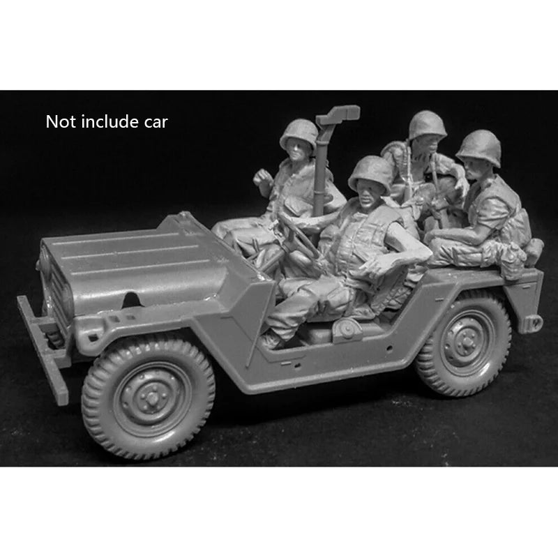1/35 WWII Soldiers with Jeep, 5 Figures, Resin Model Figure Kit, Unassembled and Unpainted