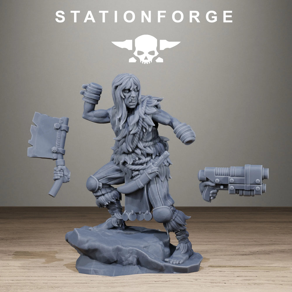 28mm Post-Apocalyptic Tribal Beast Warriors, 16 Figures, Resin Model Figure Kit, Fantasy Theme, Unassembled and Unpainted