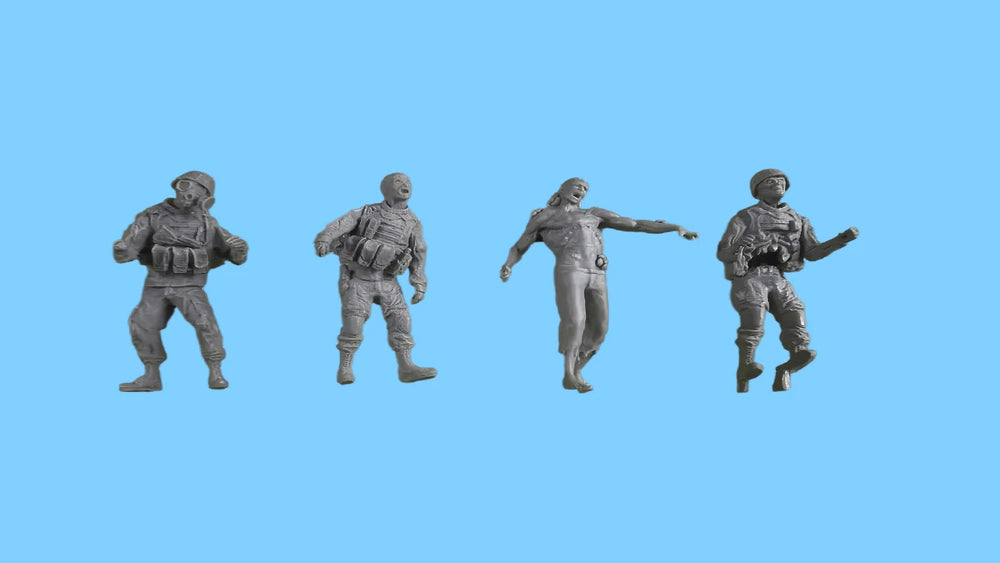 1/35 Zombie Combat, 4 Figures, Resin Model Figure Kit, Fantasy Theme, Unassembled and Unpainted