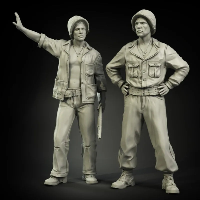 1/35 WWII US Infantrymen Signaling and Standing, 2 Figures, Resin Model Figure Kit, Unassembled and Unpainted