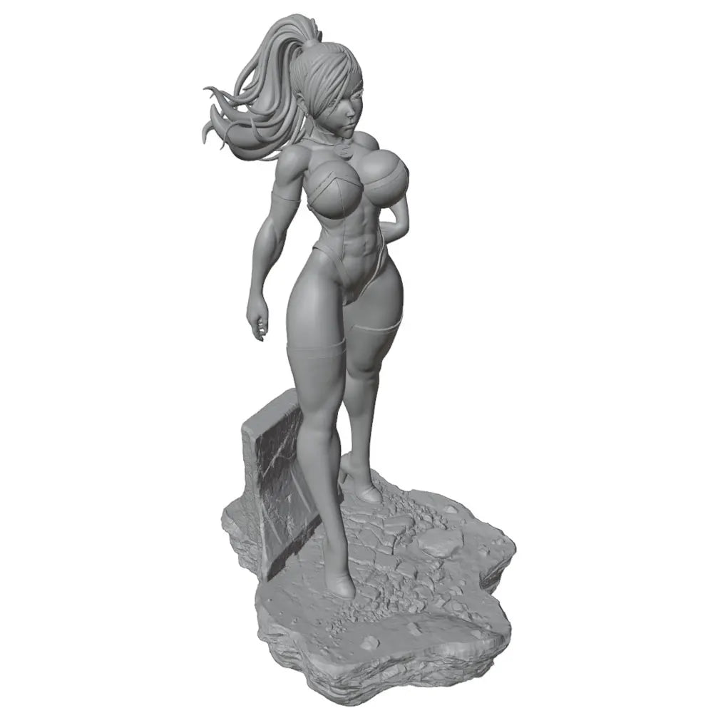 75mm Fantasy Female Pin-up on Rocky Base, Resin Model Figure Kit, Unassembled and Unpainted