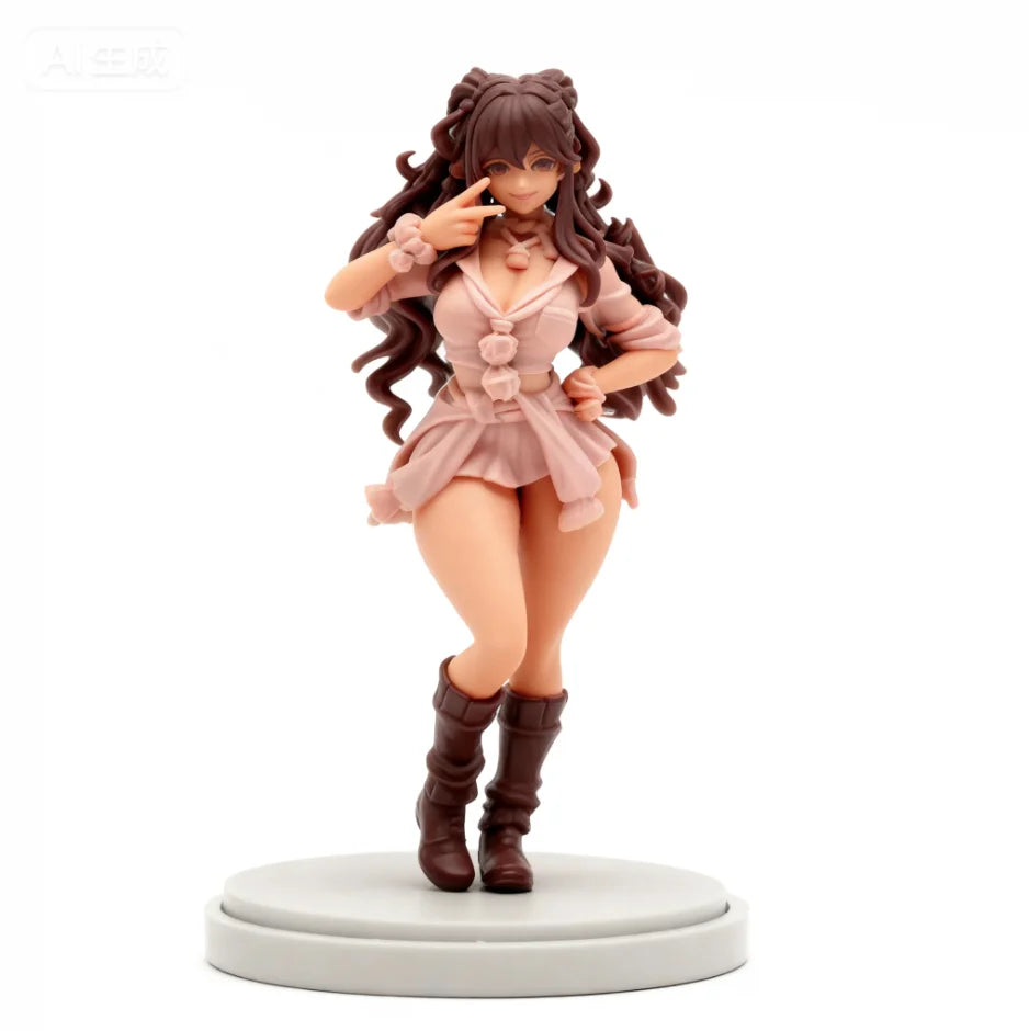38mm Girl with Long Wavy Hair in Pink Corset Dress, Resin Model Figure Kit, Anime Theme, Unassembled and Unpainted