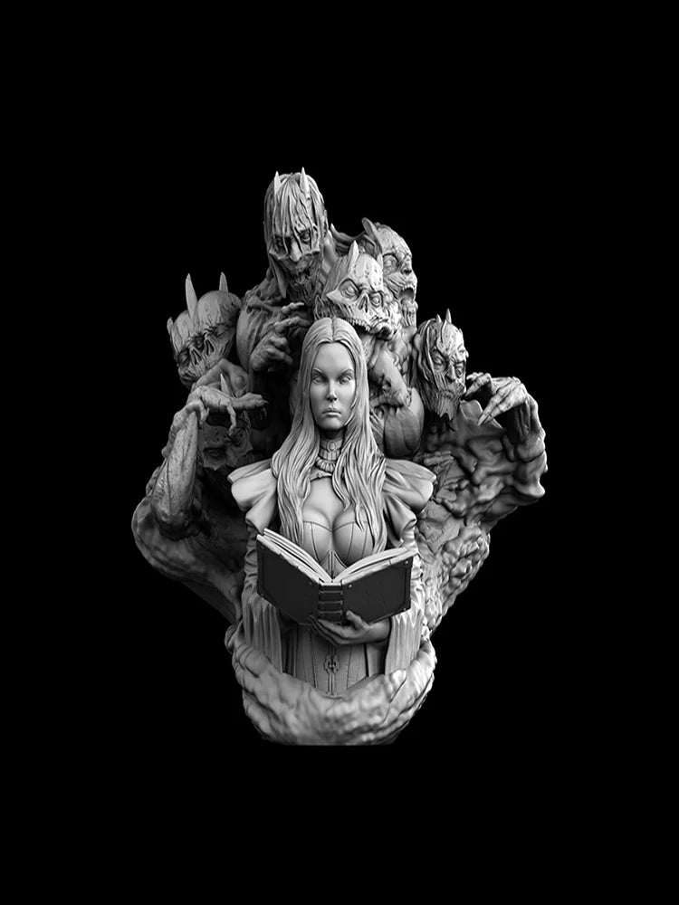 1/10 Sorceress with Demonic Sentinels, Resin Model Bust Kit, Fantasy Theme, Unassembled and Unpainted