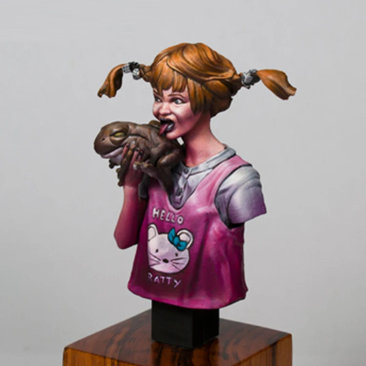 1/12 Chibi Girl with Pigtails & Rat Companion, Resin Model Bust Kit, Anime Theme, Unassembled and Unpainted