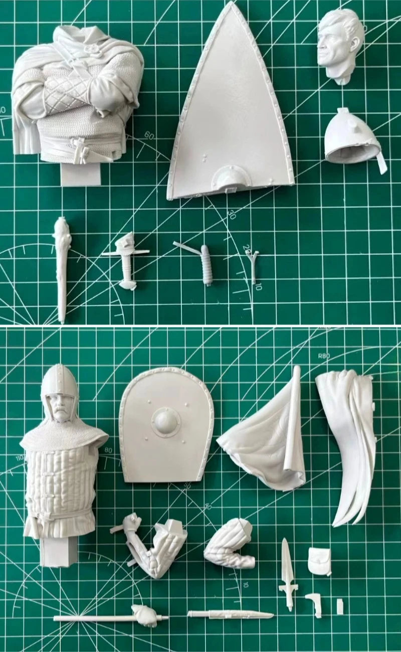 1/12 Medieval Viking Warrior with Round Shield, Resin Model Bust Kit, Unassembled and Unpainted