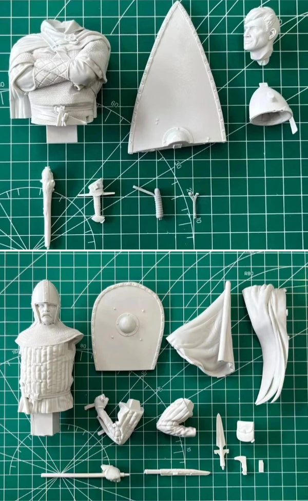 1/12 Medieval Viking Warrior with Round Shield, Resin Model Bust Kit, Unassembled and Unpainted