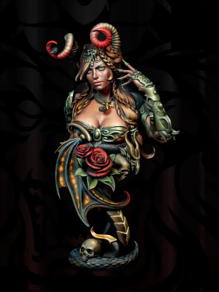 1/10 Spiral-Horned Demon Sorceress with Serpent Tail, Resin Model Bust Kit, Fantasy Theme, Unassembled and Unpainted