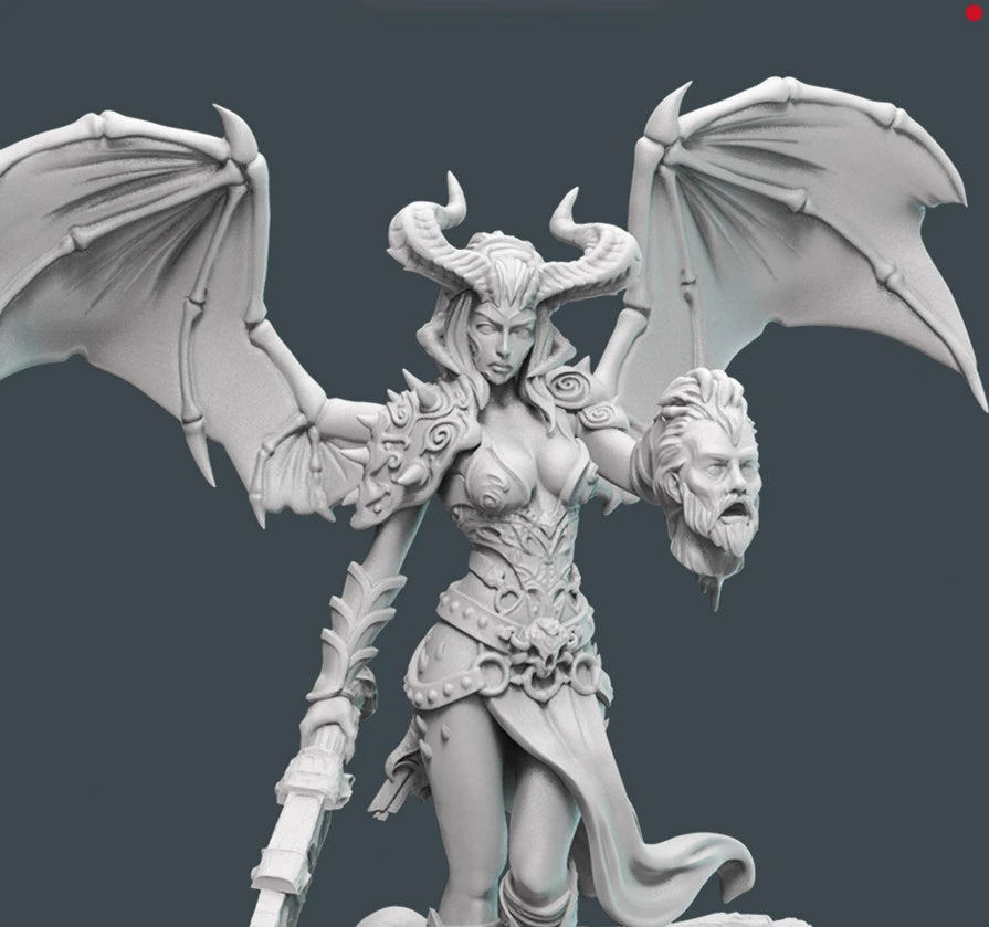 Demoness with Bat Wings and Horns, Resin Model Figure Kit, Fantasy Theme, Unassembled and Unpainted