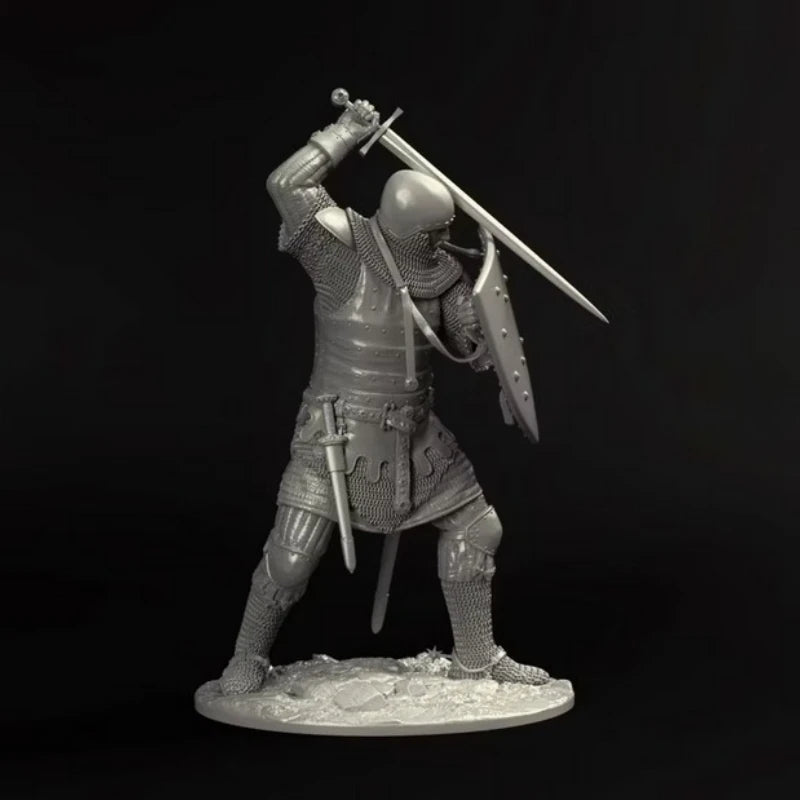 1/24 Medieval Knight in Plate Armor Striking Overhead, Resin Model Figure Kit, Unassembled and Unpainted