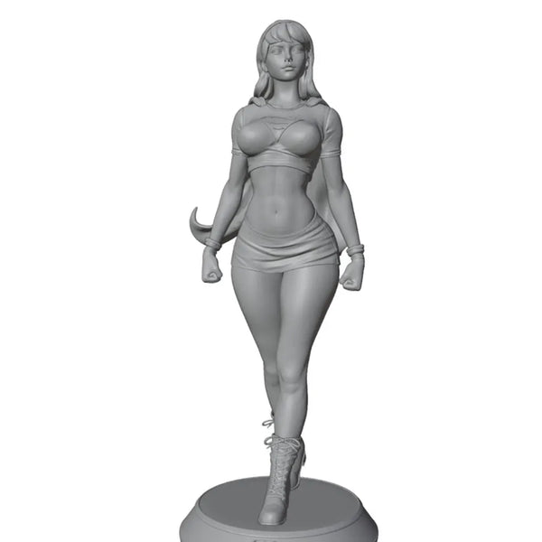 1/24 Female Warrior with Flowing Hair and Curved Blade, Resin Model Figure Kit, Unassembled and Unpainted