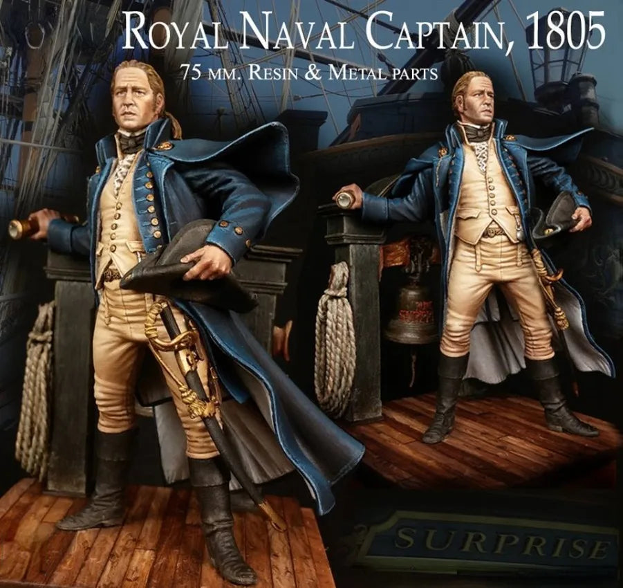75mm Napoleonic Royal Navy Captain, Resin Model Figure Kit, Unassembled and Unpainted