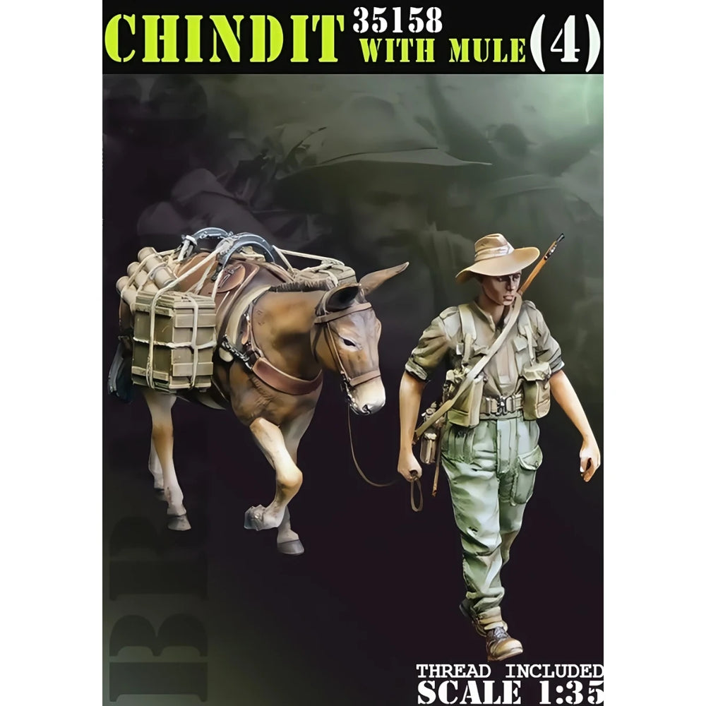 1/35 WWII British Chindit with Mule, 2 Figures, Resin Model Figure Kit, Unassembled and Unpainted