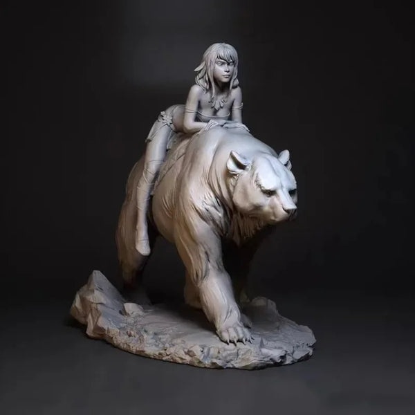 1/24 Female Warrior Riding Bear, Resin Model Figure Kit, Fantasy Theme, Unassembled and Unpainted
