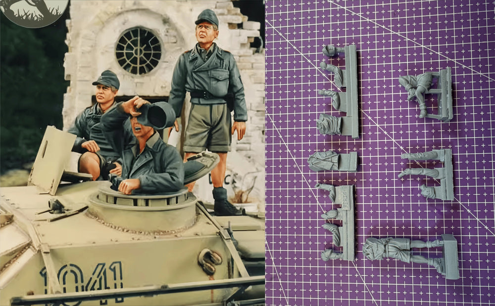1/35 WWII German Panzer Tank Crew, 4 Figures, Resin Model Figure Kit, Unassembled and Unpainted