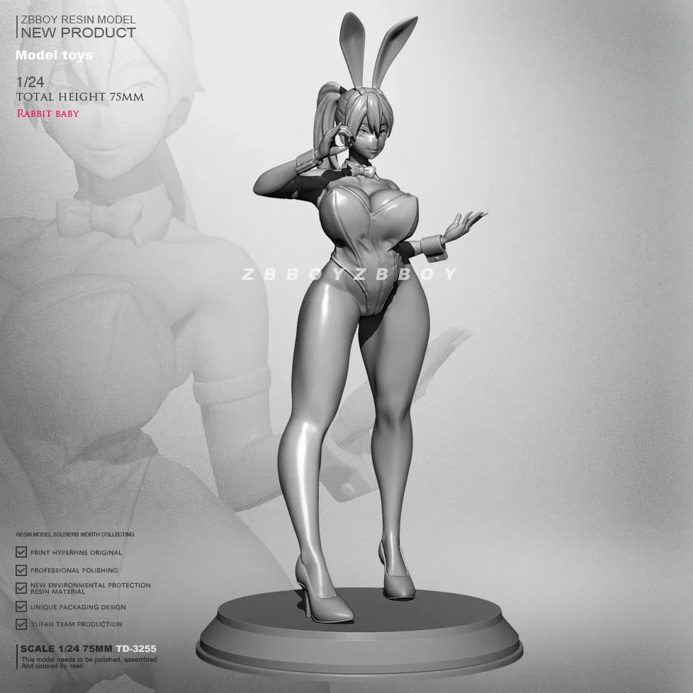 1/24 Rabbit-Eared Bunny Girl Standing, Resin Model Figure Kit, Unassembled and Unpainted