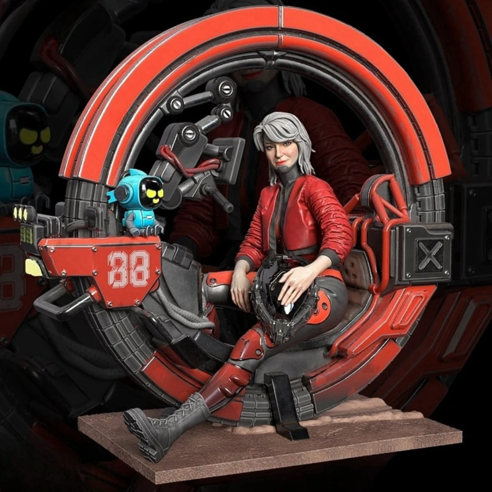Cyberpunk Pilot on Futuristic Motorcycle — 65mm Resin Figure