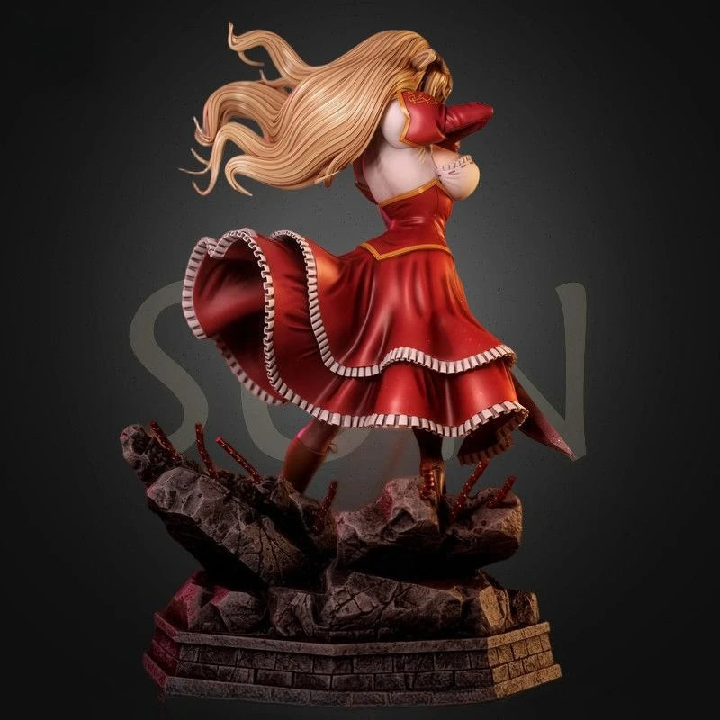 Blonde Sorceress in Scarlet with Purple Sword, Resin Model Figure Kit, Fantasy Theme, Unassembled and Unpainted