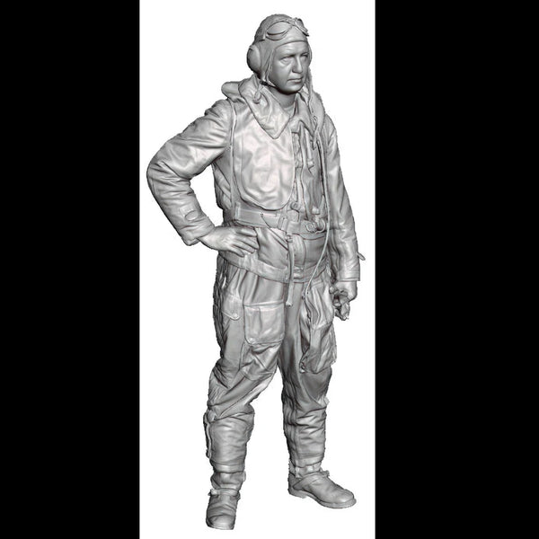 1/32 WWII Luftwaffe Pilot Standing with Hand on Hip, Resin Model Figure Kit, Unassembled and Unpainted