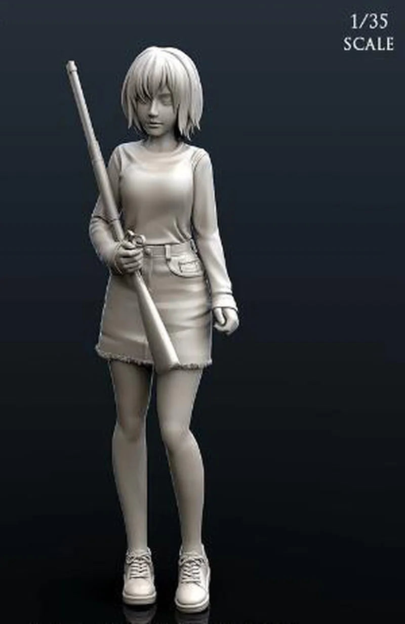 1/35 Platinum-Haired Female Soldier with Rifle, Resin Model Figure Kit, Anime Theme, Unassembled and Unpainted