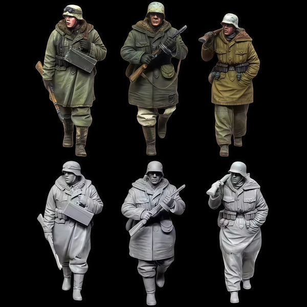 1/35 WWII German Infantry Summer & Winter Squad, 3 Figures, Resin Model Figure Kit, Unassembled and Unpainted