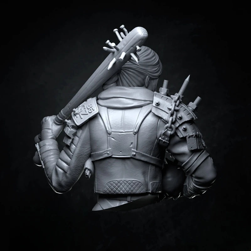 1/12 Female Warrior with Ornate Spiked Armor and Poleaxe, Resin Model Bust Kit, Fantasy Theme, Unassembled and Unpainted