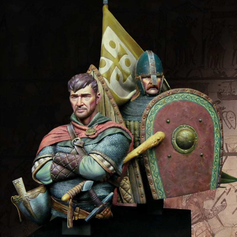 1/12 Medieval Viking Warrior with Round Shield, Resin Model Bust Kit, Unassembled and Unpainted