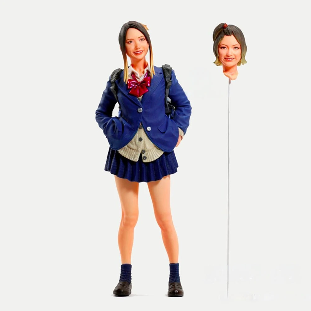 1/12 Schoolgirl in Brown Blazer with Blue Neck Bow, Resin Model Figure Kit, Anime Theme, Unassembled and Unpainted