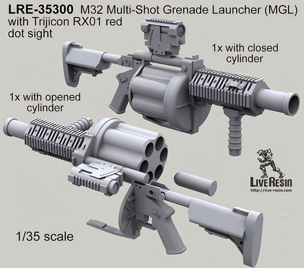 1/35 Modern M32 Multiple Grenade Launcher & Trijicon RX01, Resin Model Accessory Kit, Unpainted