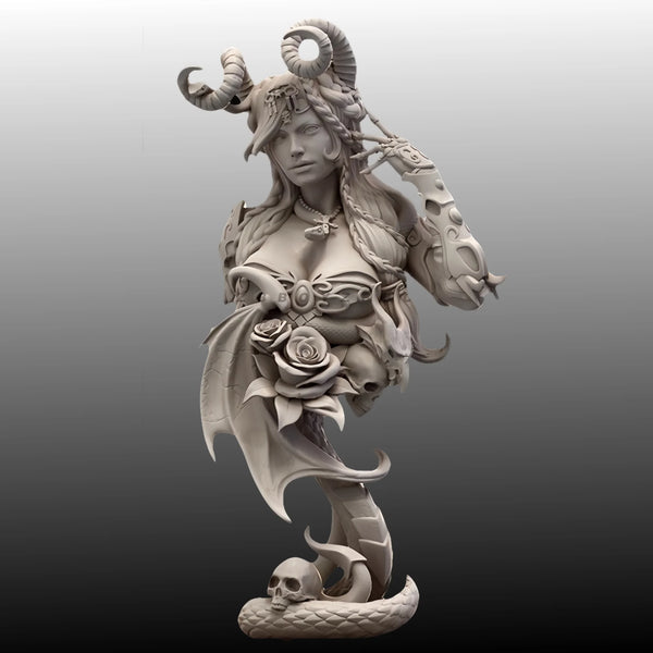 1/10 Horned Demon Sorceress with Rose Armor, Resin Model Bust Kit, Fantasy Theme, Unassembled and Unpainted