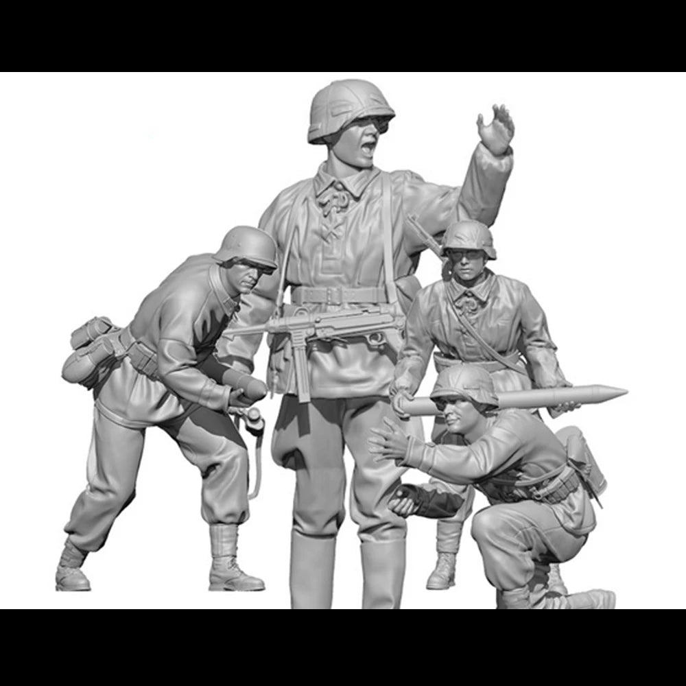 1/35 WWII German Infantry Squad Attacking, 4 Figures, Resin Model Figure Kit, Unassembled and Unpainted