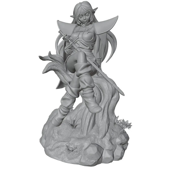 75mm Elf Warrior with Longsword and Flowing Hair, Resin Model Figure Kit, Fantasy Theme, Unassembled and Unpainted